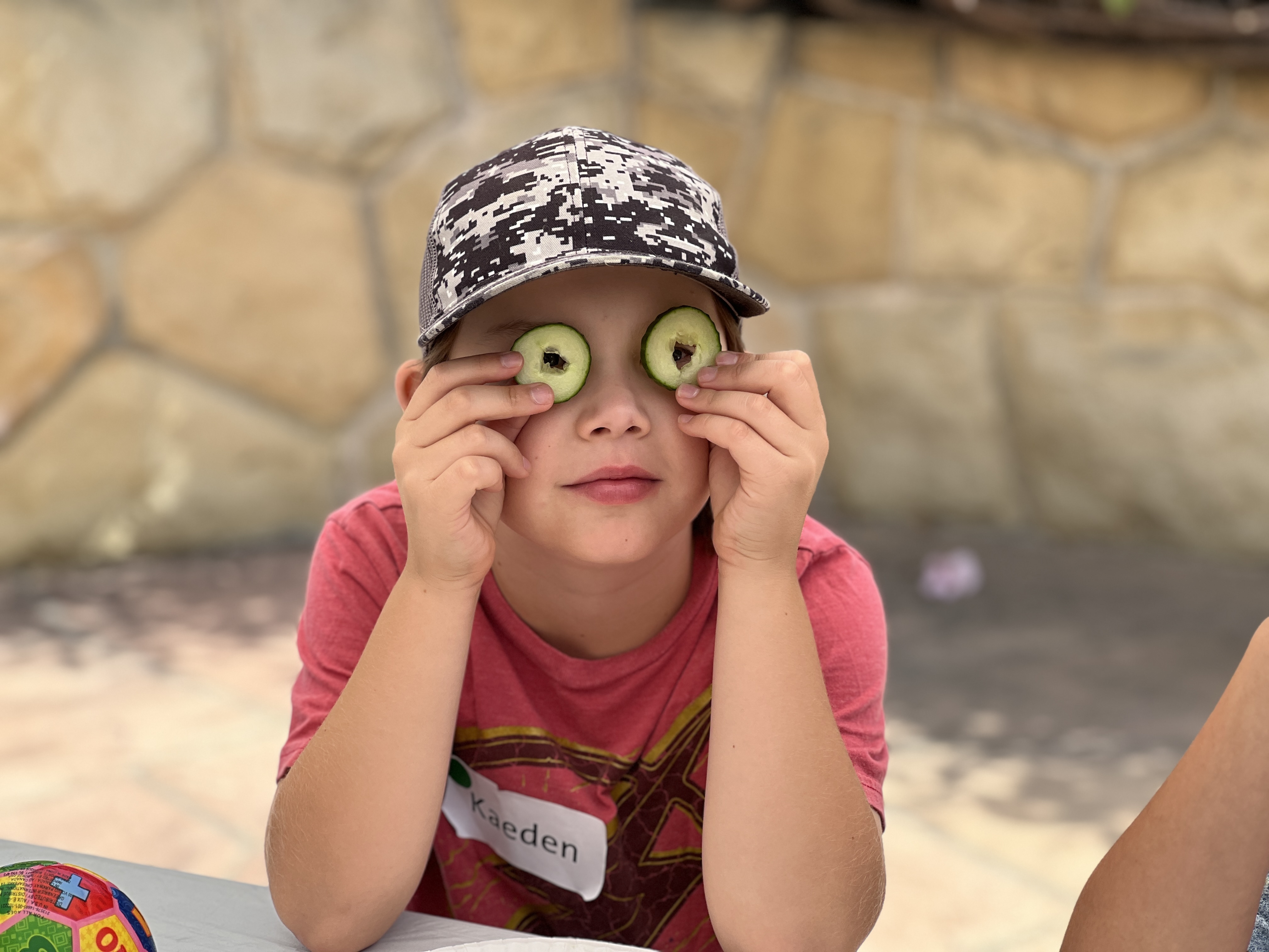 Camper with cucumber slices